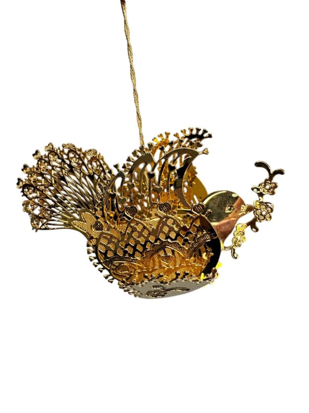 Danbury Mint Gold Tone Bird With Intricate Flowering Branch Design Ornament - Picture 3 of 7